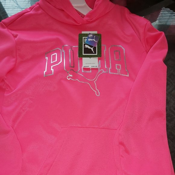 A hot pink pullover hoodie for girls ages 8-11. - Picture 1 of 5